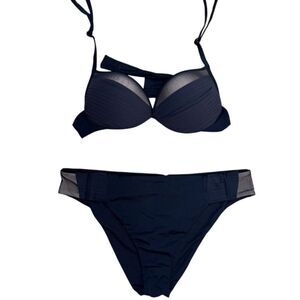 NWT Calzedonia  Women's Black Bikini Set L Padded Top Adjustable Straps